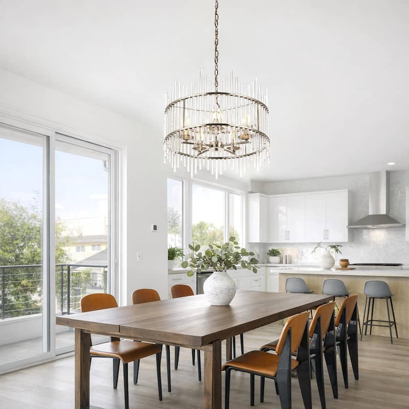 GetLedel Modern 5-Light Drum Chandelier with Clear Glass Bars - Nickel