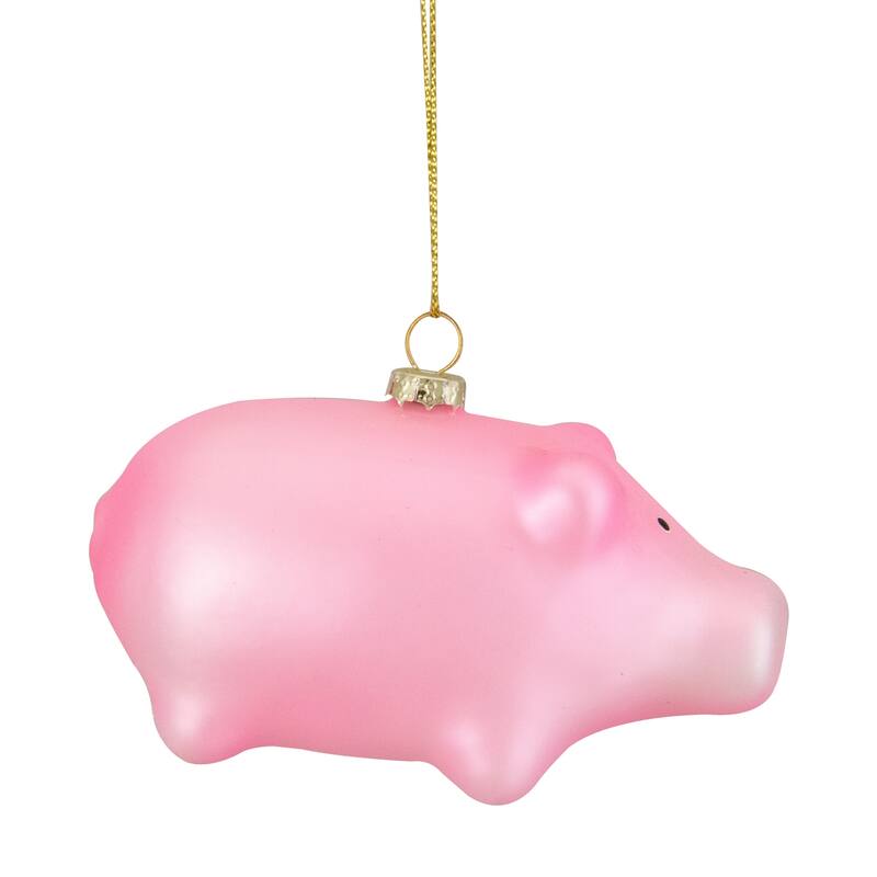 Pink Pig Glass Christmas Ornament - 4"