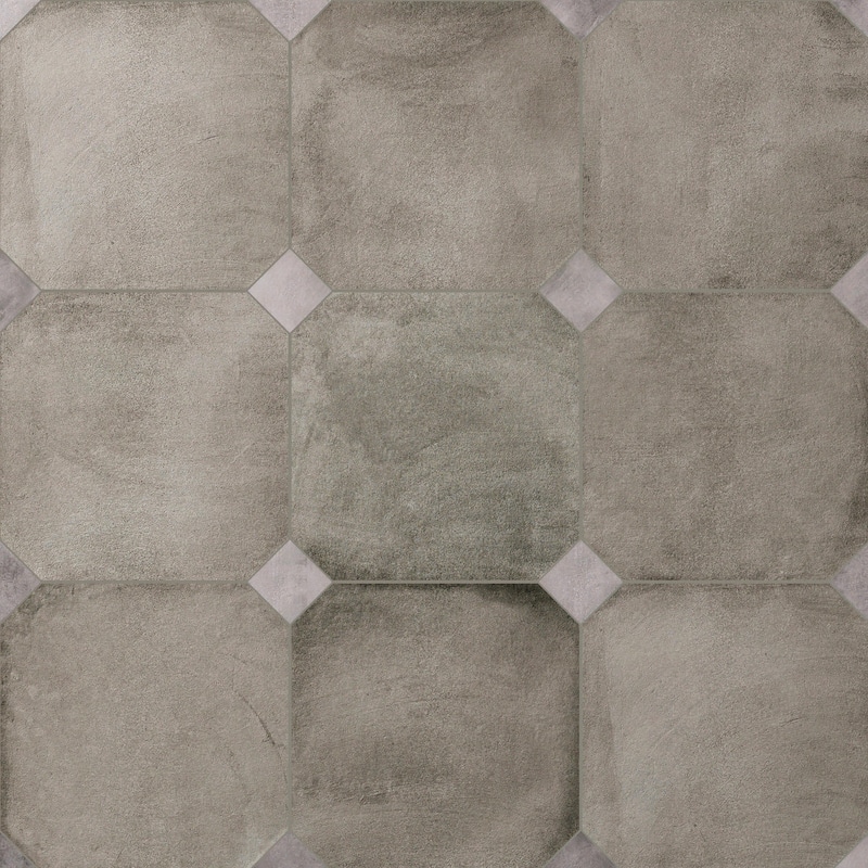 Merola Tile Laverton Octagon Grafito with Taco Gris 7-7/8" x 7-7/8" Porcelain Floor and Wall Tile