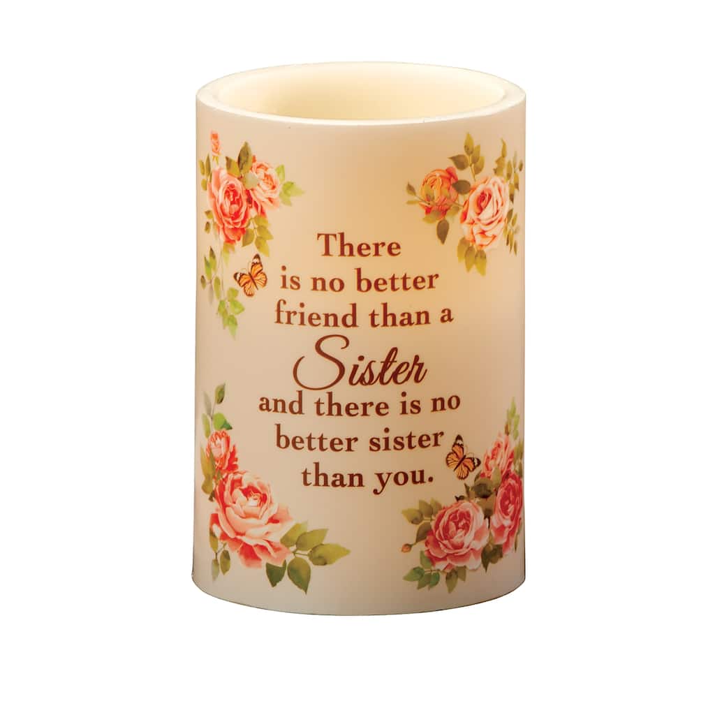 LED Lighted Sentimental Sister Rose Flameless Battery-Operated Candle - 4 x 6 x 4