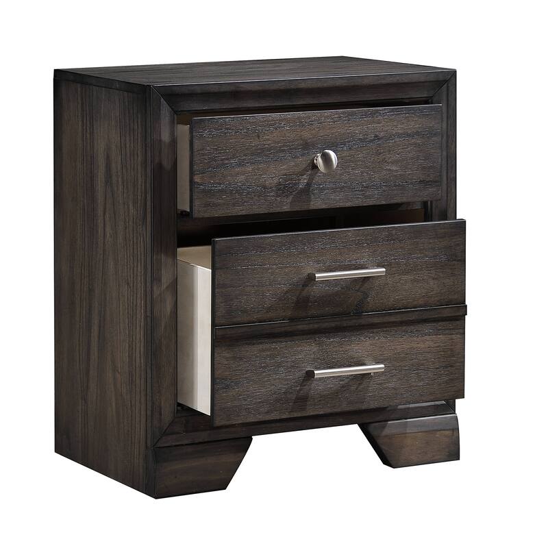 Contemporary Dark Wood Nightstand, 3 Drawers, Solid Wood, Bedroom Furniture