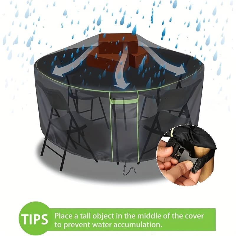 Black Polyester Patio Furniture Cover For Dining table (round)