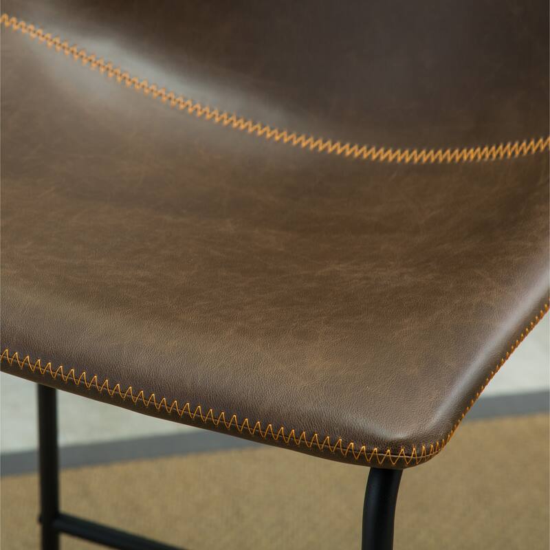 Mid-Century Modern PU Leather Barstools, Set of 2