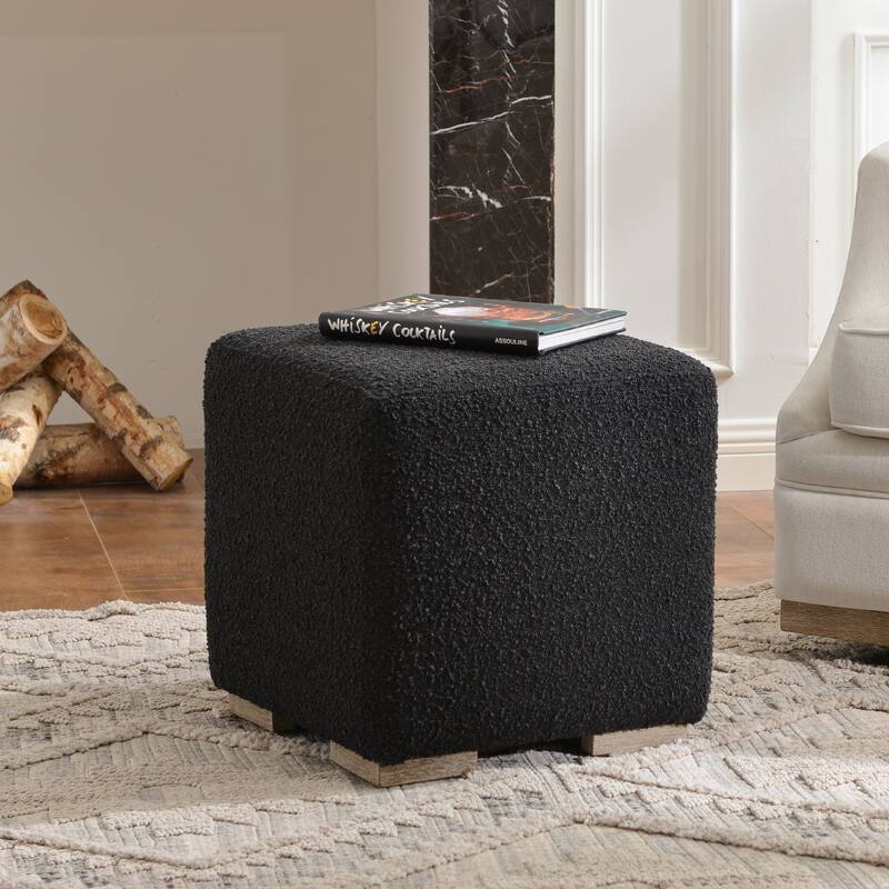 KINWELL 18.5" W Square Boucle Upholstered Ottoman Entryway Footstool - Black - Set of 1