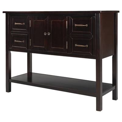 Tate 43 Inch Modern Wood Console Table, 4 Drawer with 2 Door Cabinet, Brown