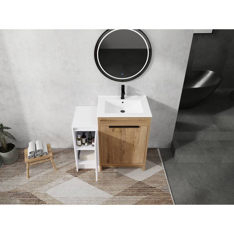 72" Freestanding Bathroom Vanity Set with Adjustable Storage Cabinets, Black Ceramic Sink