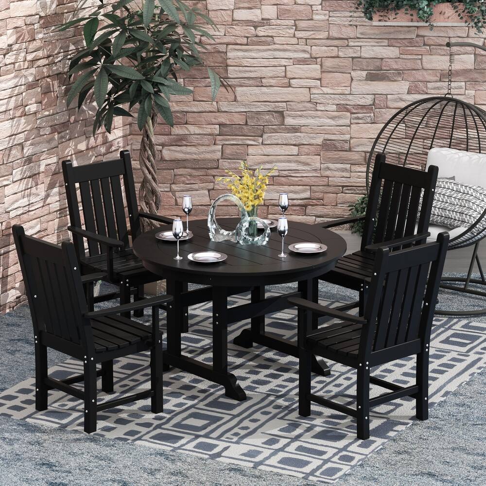 Laguna Hdpe All Weather Outdoor Patio Dining Set with Round Table, Armchairs (5-Piece Set)