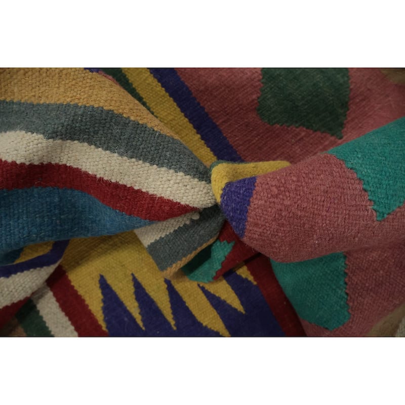 Hand Woven Oriental 100% Wool Carpet Southwestern Modern Multi-Colored Kilim Area Rug - 12' 3'' X 8' 9''