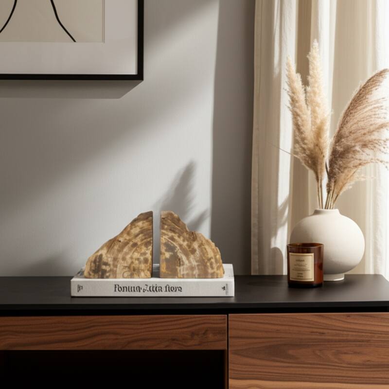 Modern Natural Wood Grain Book Ends -6", Brown - 6" x 2" x 6"