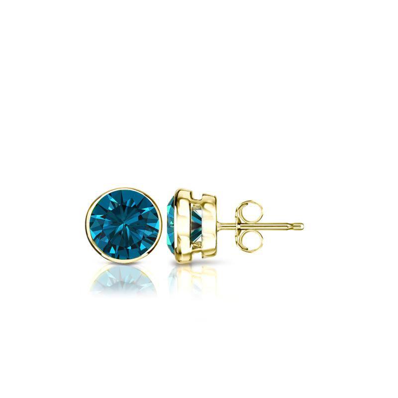 Auriya 14k Gold 1/2ctw Blue Diamond Stud Earrings Bezel-set (I1-I2) - Yellow
