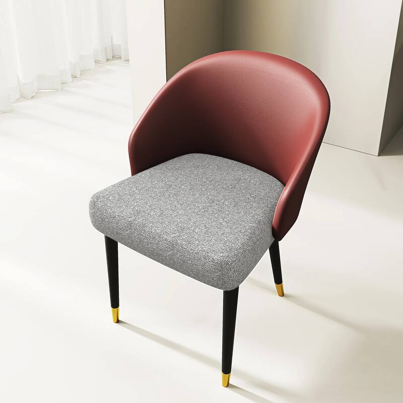 Modern Faux Leather and Fabric Upholstered Back Armchair Dining Chair (Set of 2)