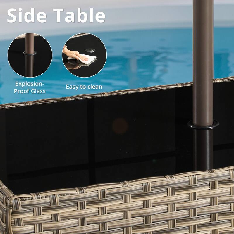 HOOOWOOO Wicker Rattan Patio Rectangle Coffee Table with Umbrella Hole