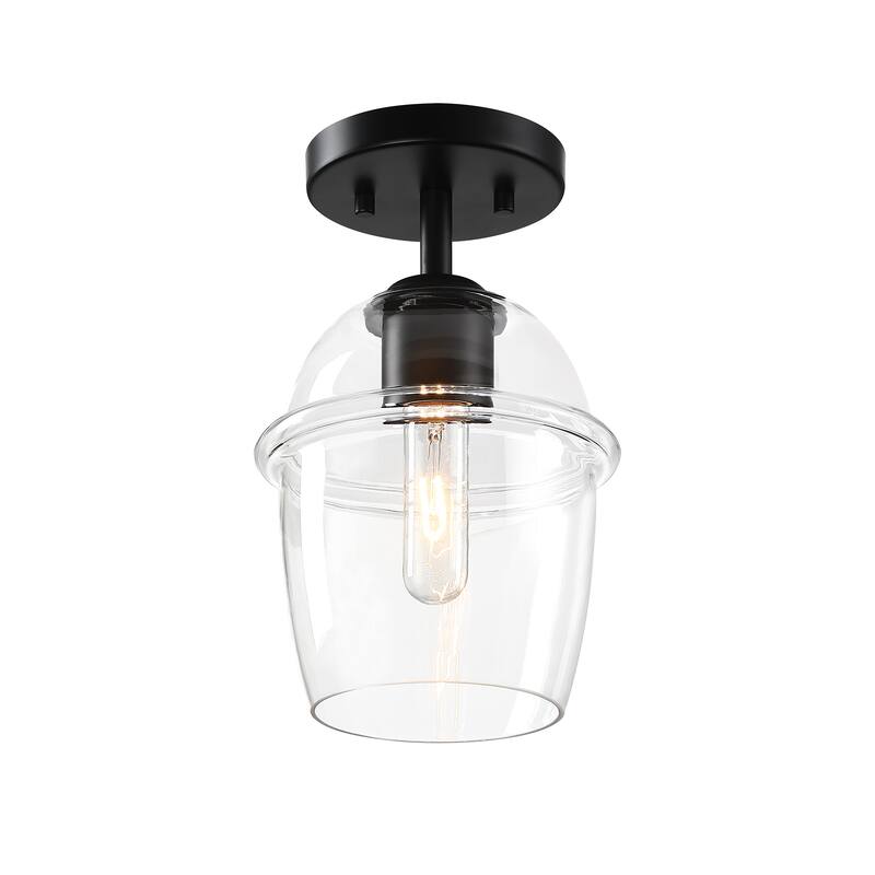 Summer Jazz 7 in. 1-Light Matte Black Transitional Semi Flush Mount with Clear Glass Shade for Bedrooms - 11.5