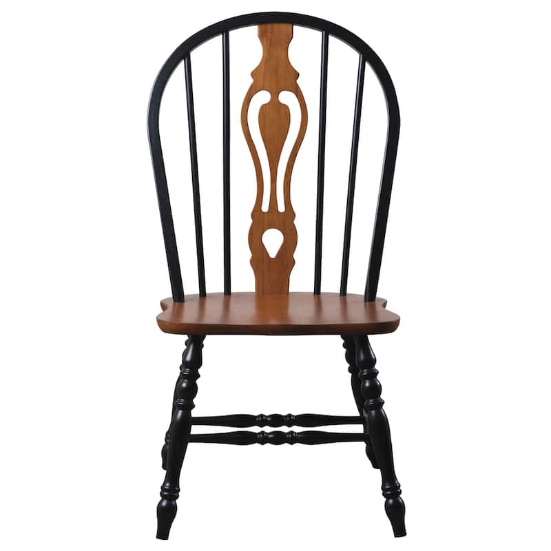 Windsor Dining Chairs - Black Cherry Wood Side Chairs - Set of 2 - Retro Style Furniture