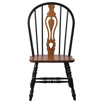 Windsor Dining Chairs - Black Cherry Wood Side Chairs - Set of 2 - Retro Style Furniture