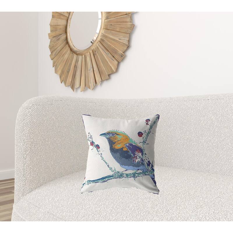 HomeRoots 18" Blue White Robin Zippered Suede Throw Pillow