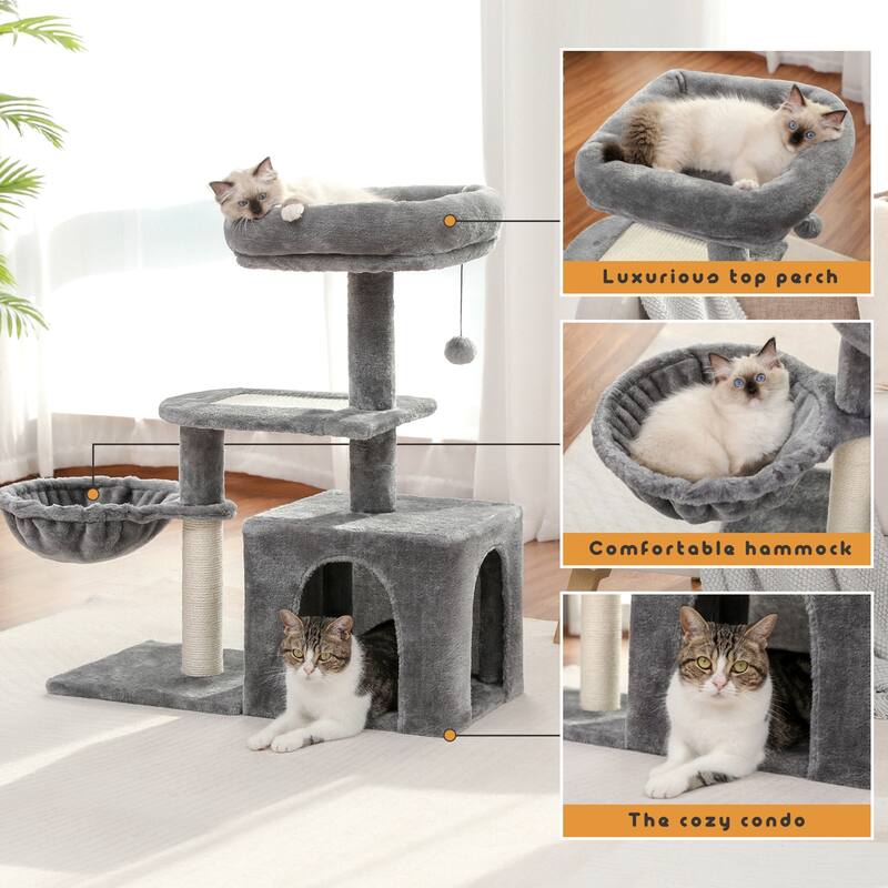 Plush Cat Tree Tower with Large Condo, Hammock and Sisal Scratching Post