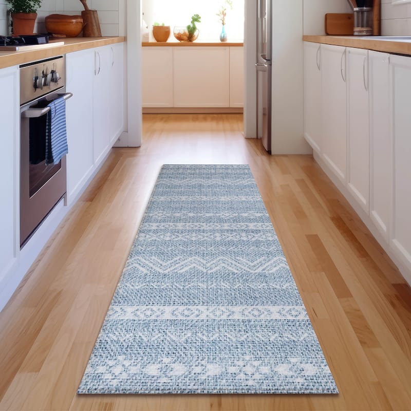 Premium Washable Super Soft Global Stripes Mayfield Rug - Blue - 2' 3" x 7' 6" - Runner