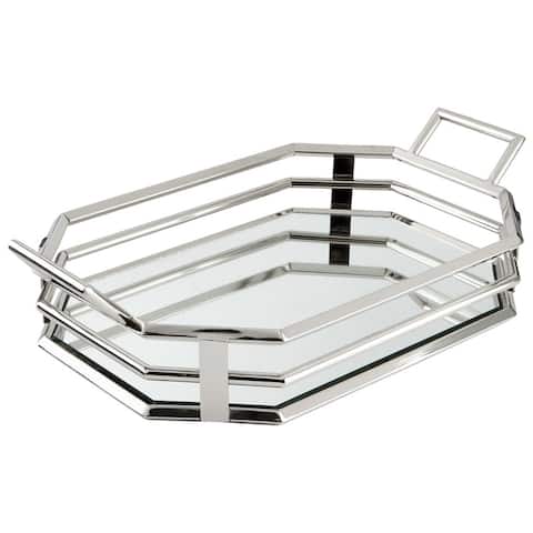 Cyan Design Of Meaning 23 Inch Wide Iron, Wood and Mirrored Glass Tray - Stainless Steel