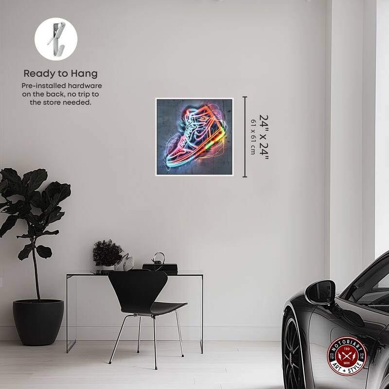 Notoriart Colorful Light Up Neon Sneaker Framed Sneaker 1 Piece Canvas Wall Art