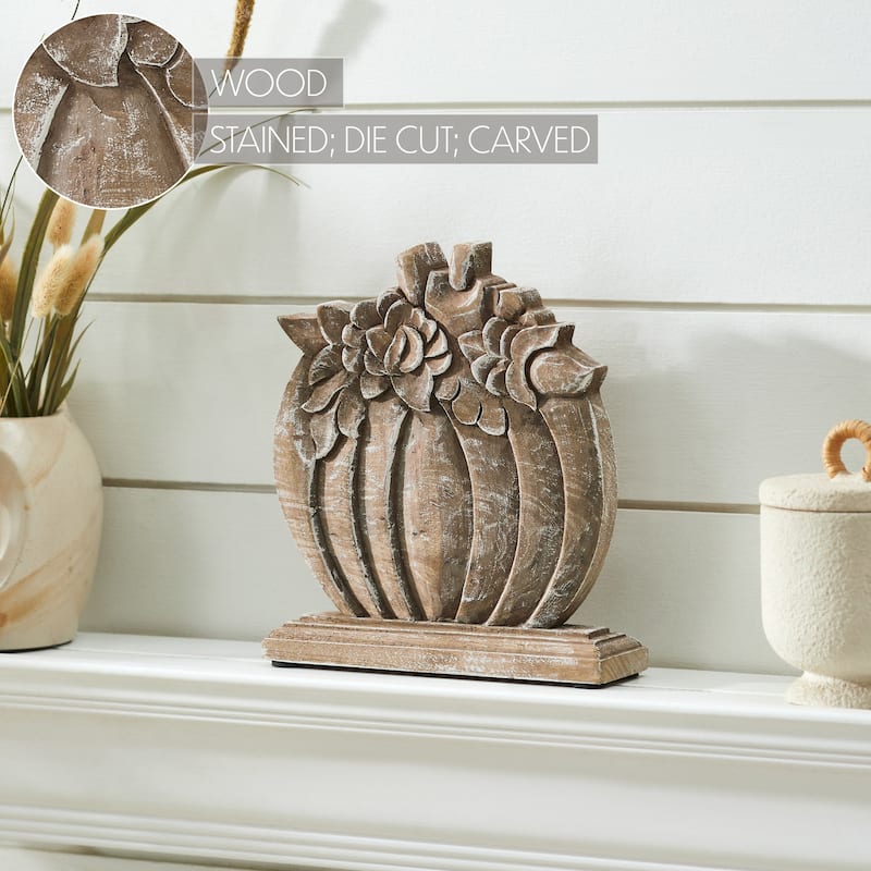 Floral Crown Carved Wooden Pumpkin 8.5x8x2 - N/A