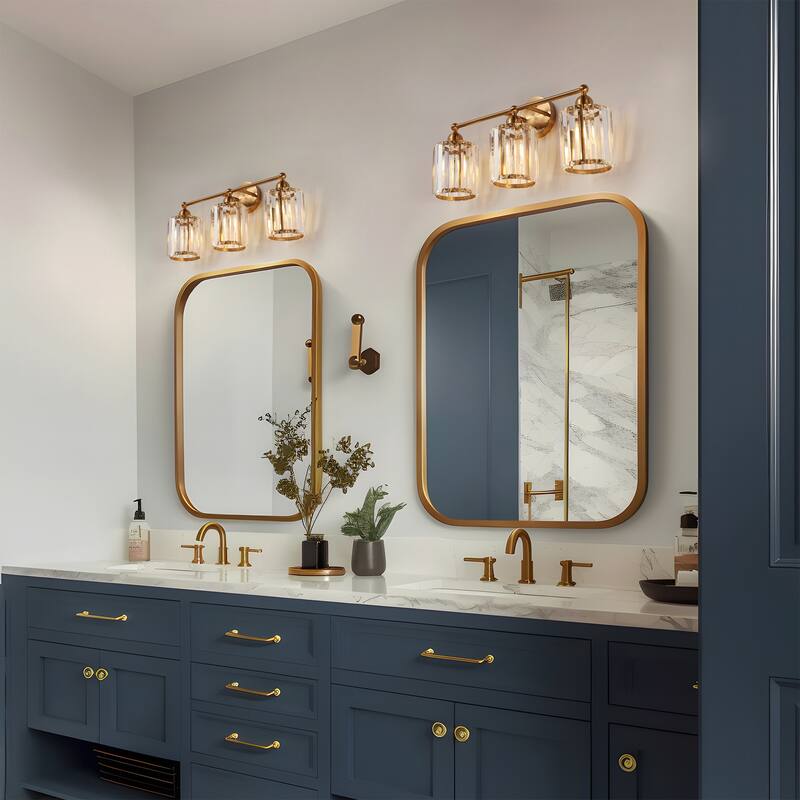 Modern Glam Crystal 3-Light Gold Bathroom Vanity Lights Dimmable Plating Brass Wall Sconce