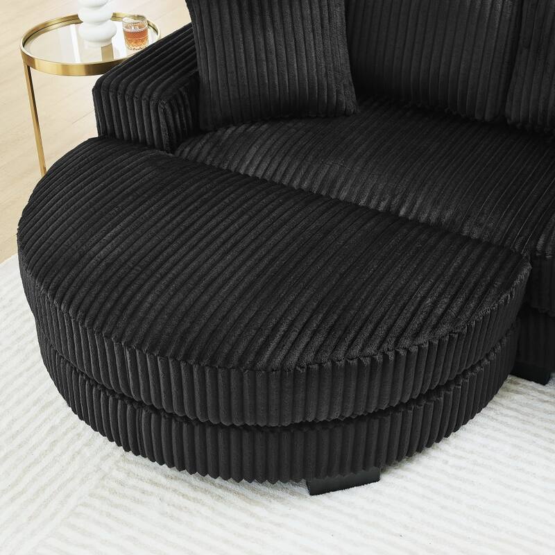 110.63" Modular Corduroy L-Shaped Sectional Sofa with Freely-placed Arc-shaped Footstool