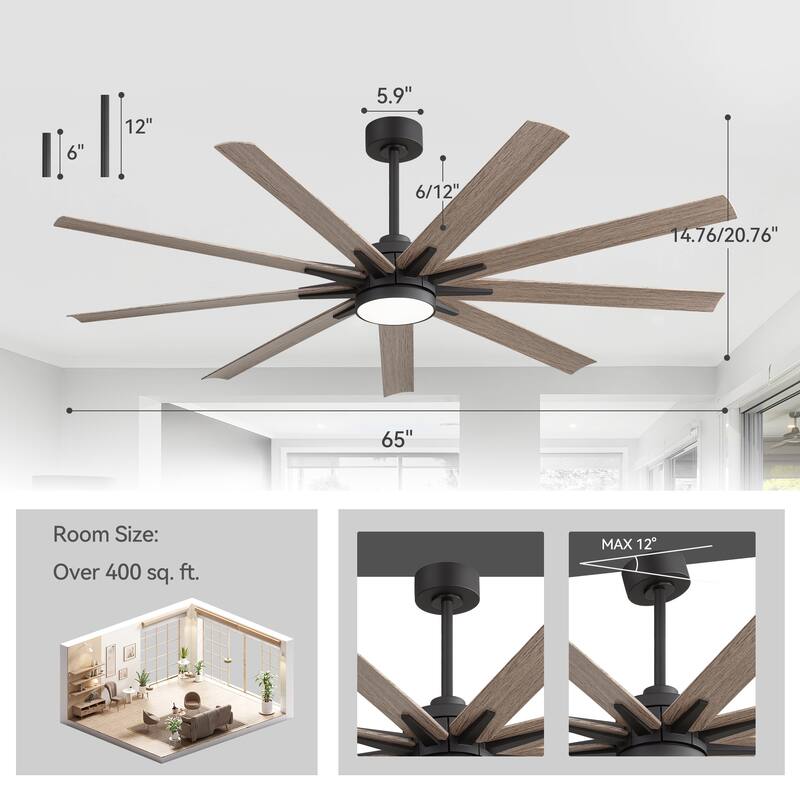 65" Modern Integrated LED Ceiling Fan with Light and Remote
