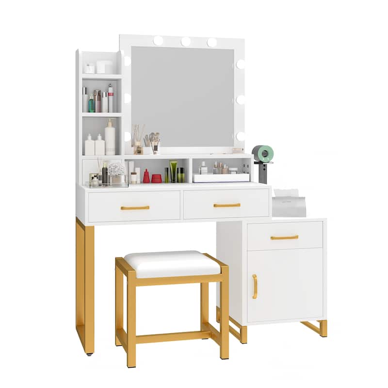 46''Makeup Vanity 11 Drawers Glass Top Vanity