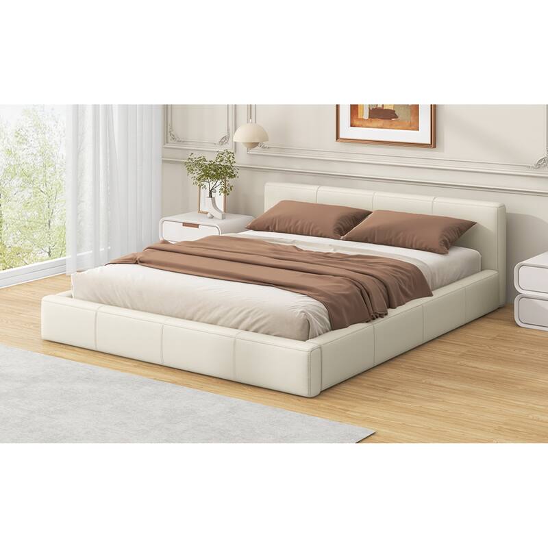 Roomfitters Faux Leather Upholstered Bed Frame with Birch Wood Slats