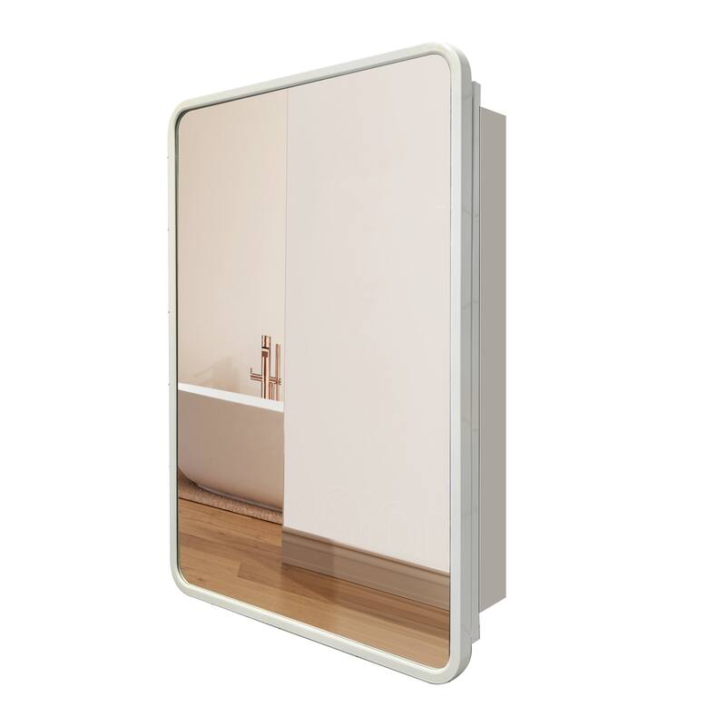 24X32 Inch White Metal Framed Wall Mount Or Recessed Bathroom Medicine Cabinet With Mirror