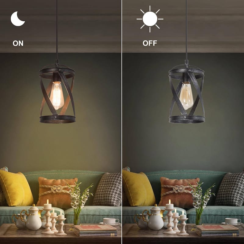Modern Farmhouse 1-Light Cage Mini Pendant Light for Kitchen Island - D6" x H 14" - 72"