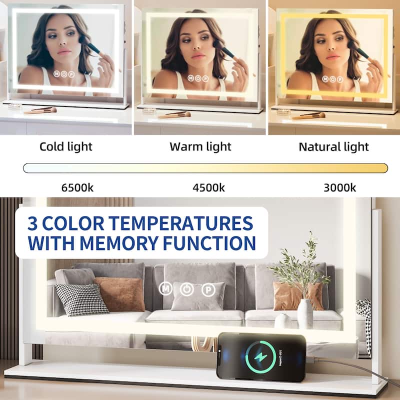 Moasis Makeup Vanity Mirror with LED Light, USB Charging Port 10X Magnification Mirrors with Bluetooth Speaker