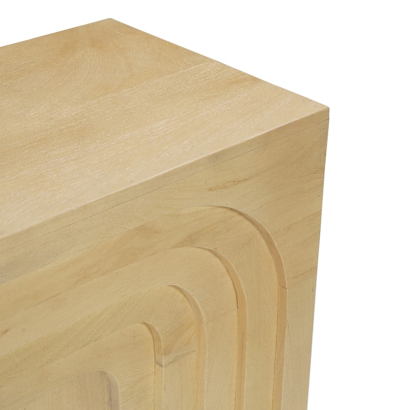 Kesna Console Sofa Table, 53 Inch Sculpted Arch, Light Beige Mango Wood