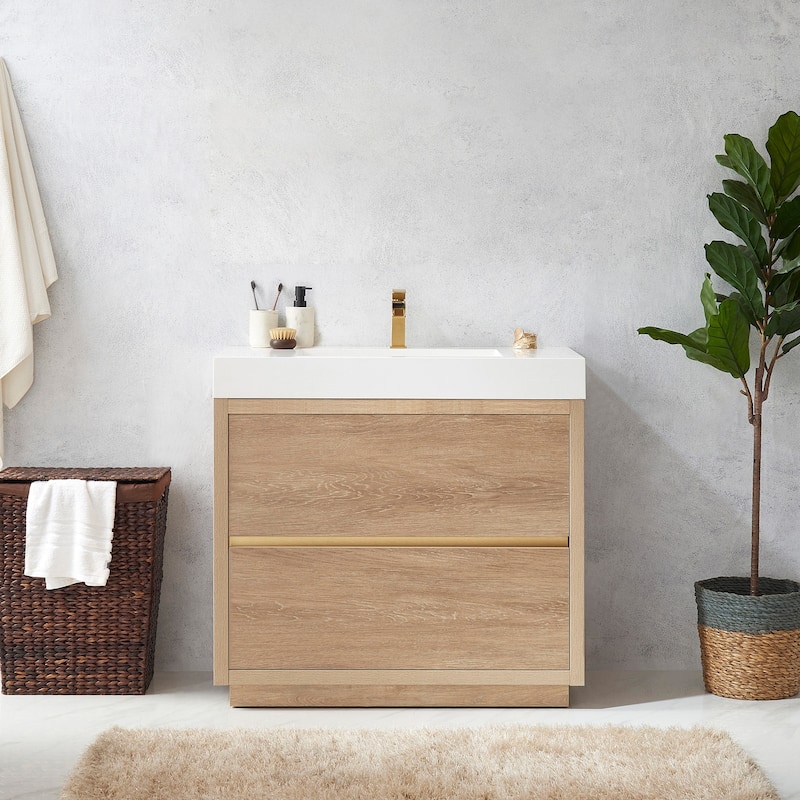 Huesca 36" Single Sink Bath Vanity with White Sink Top, no Mirror