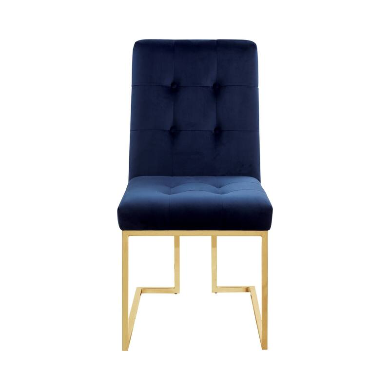19 Inch Modern Dining Chair, Set of 2, Blue Velvet Fabric, Gold Metal Frame