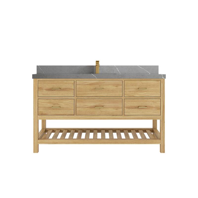 Willow Collections 60 in. W x 22 in. D Parker Solid Teak Single Sink Bathroom Vanity with Countertop