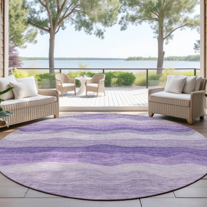Machine Washable Indoor/ Outdoor Ombre Stripes Chantille Rug - Purple - 8' x 8'