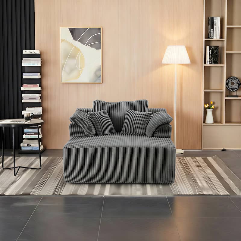 60" Chaise Lounge Chair, Oversized Boneless Corduroy Sofa Bed with Deep Seat, Indoor Sleeper Couch Reading Chair - Antique Grey