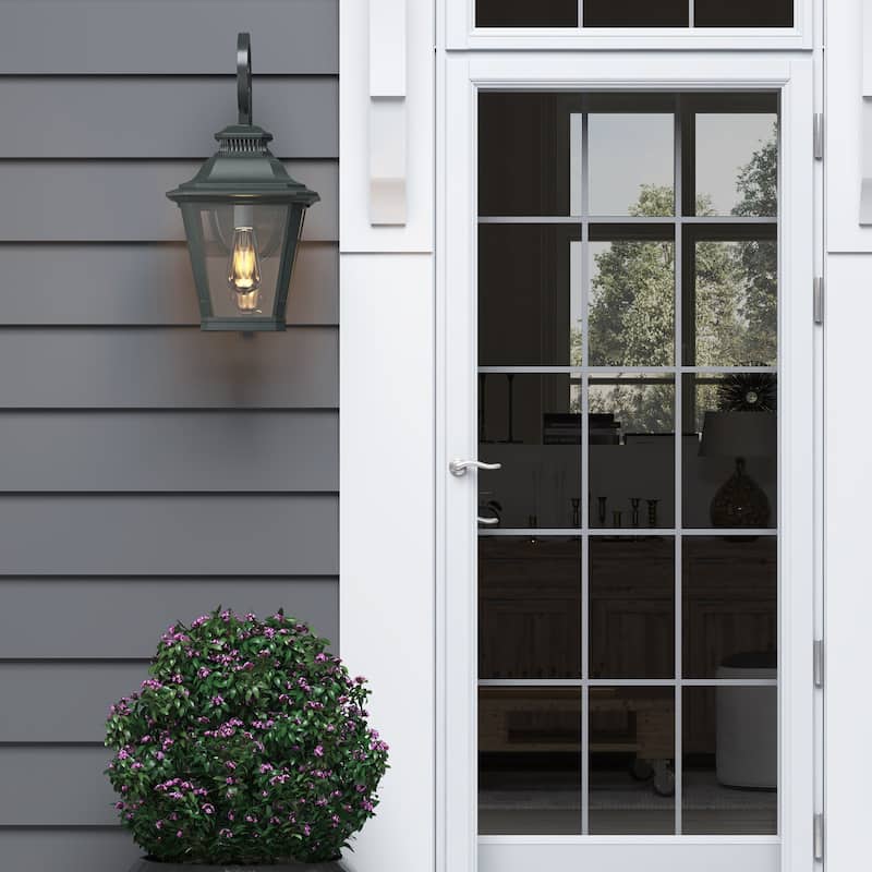 Black 1-Light Outdoor Dusk to Dawn Wall Light with Glass Shade