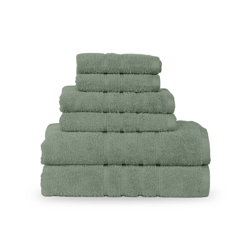 Martex Ultimate Performance Cotton Low-Lint Soft Absorbent Towel Set - 6 Piece Set - Sage