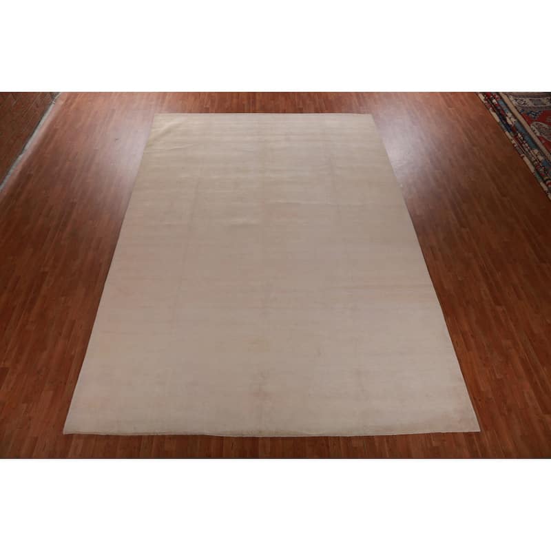Hand Knotted Oriental 100% Wool Carpet Modern Solid Peach Gabbeh Area Rug - 14' 4'' X 10' 1''