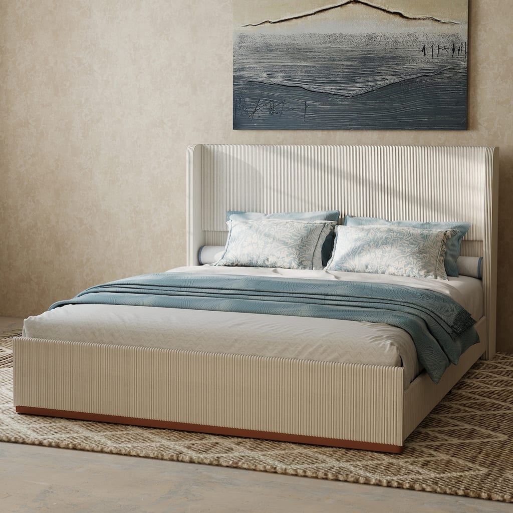 Corduroy Upholstered Platform Bed, Wingback Headboard Bed Frame