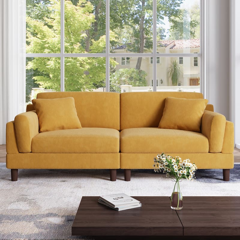 90.2"W Corduroy Upholstered 2 Seater Living Room Sofa