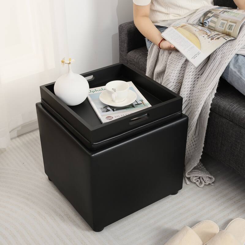 Adeco Storage Ottoman With Tray