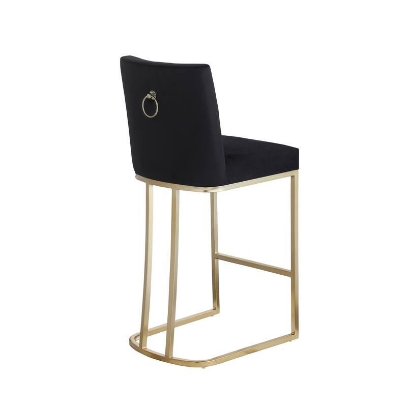 2pcs Velvet Upholstered Fabric Counter Height Bar Stools with Back - N/A