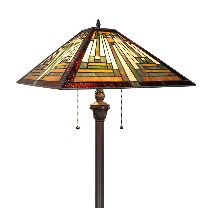 Mission Tiffany-Style 2-Light Blackish Bronze Floor Lamp 18" Shade