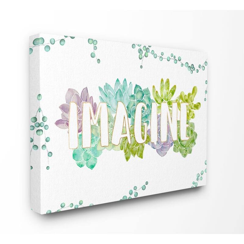 Stupell Imagine Succulent Flowers Green Purple Watercolor Painting Canvas Wall Art, Proudly Made in USA