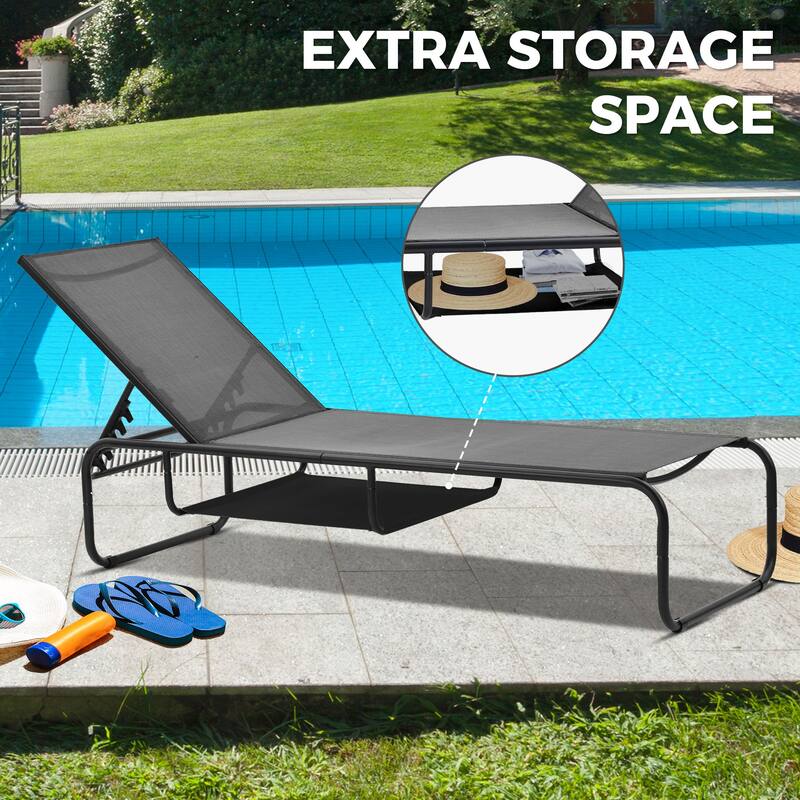 Outdoor Lounge Chair Chaise Recliner Back Adjustable Garden Deck