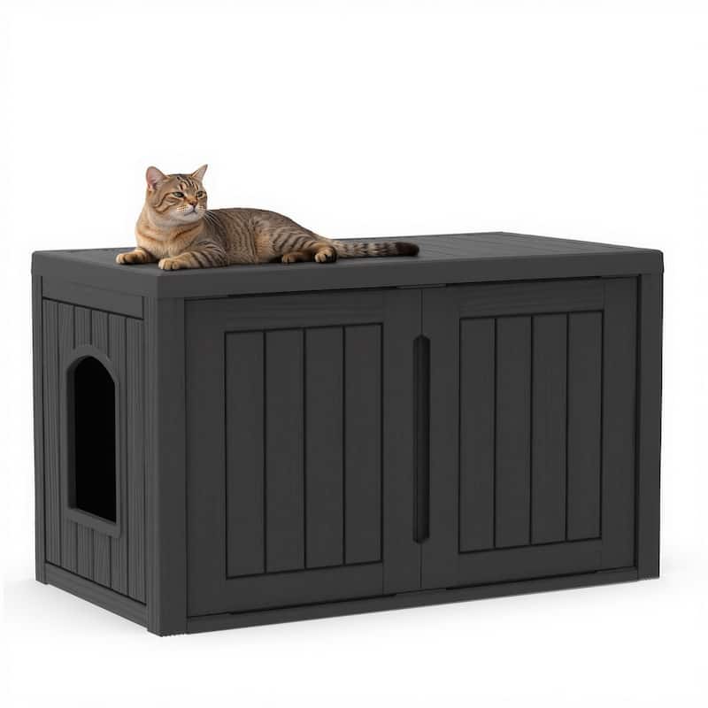 Resin outdoor cat house weatherproof anti-scratch anti-bite stray cats - Black